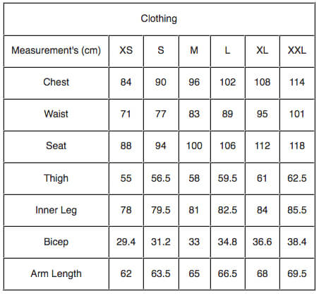 J Lindeberg Mens Ski Size Guide