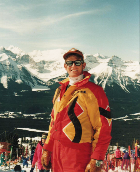 White Stone founder with the British Ski Team at Lake Louise