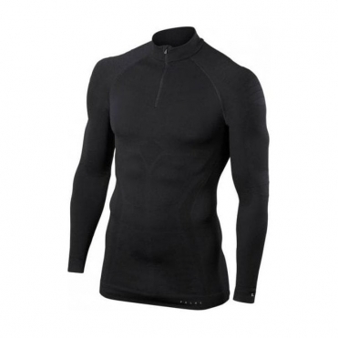 Falke Mens Maximum Warm Zip Shirt Tight Fit in Black