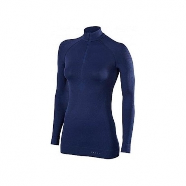 Falke Womens Maximum Warm Zip Shirt Tight Fit in Dark Night
