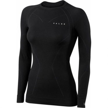Falke Womens Wool Tech LS Crew Shirt Regular fit in Black