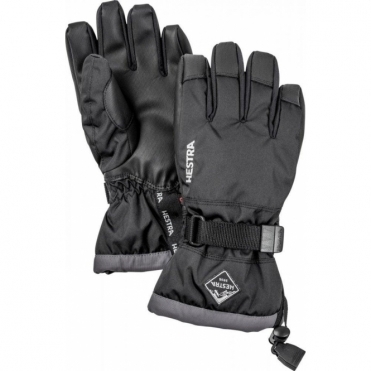 Hestra Czone Gauntlet Childrens Ski Glove in Black and Grey