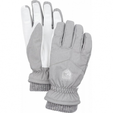 Hestra Womens Rib Knit Ski Glove in Light Grey