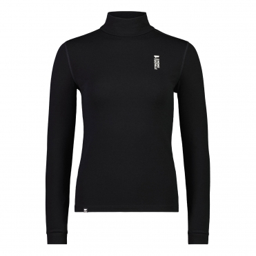 Mons Royale Cascade Merino Flex 200 Mock Neck Womens Ski Baselayer in Black