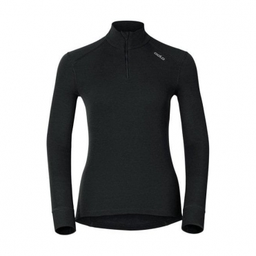 Odlo Active Warm Shirt L/S Zip Neck Womens Ski Baselayer top in Black