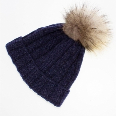 Steffner Lucy Pom Womens Ski Hat in Navy